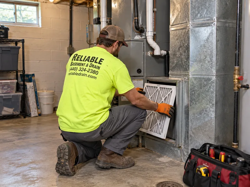 Service illustration of HVAC maintenance in a lime Reliable uniform